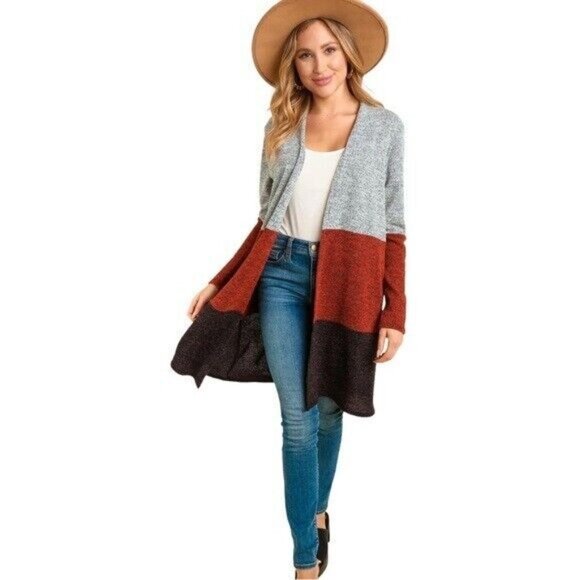 Haptics Sweaters - Cardigan Sweater Women Size Small Heather Gray Rust Black Knit Side Pockets